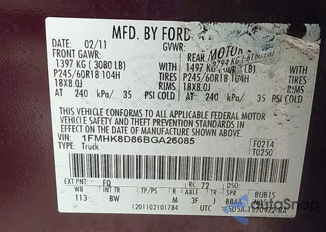 2011 Ford Explorer Xlt from USA, damaged, VIN 1FMHK8D86BGA26085